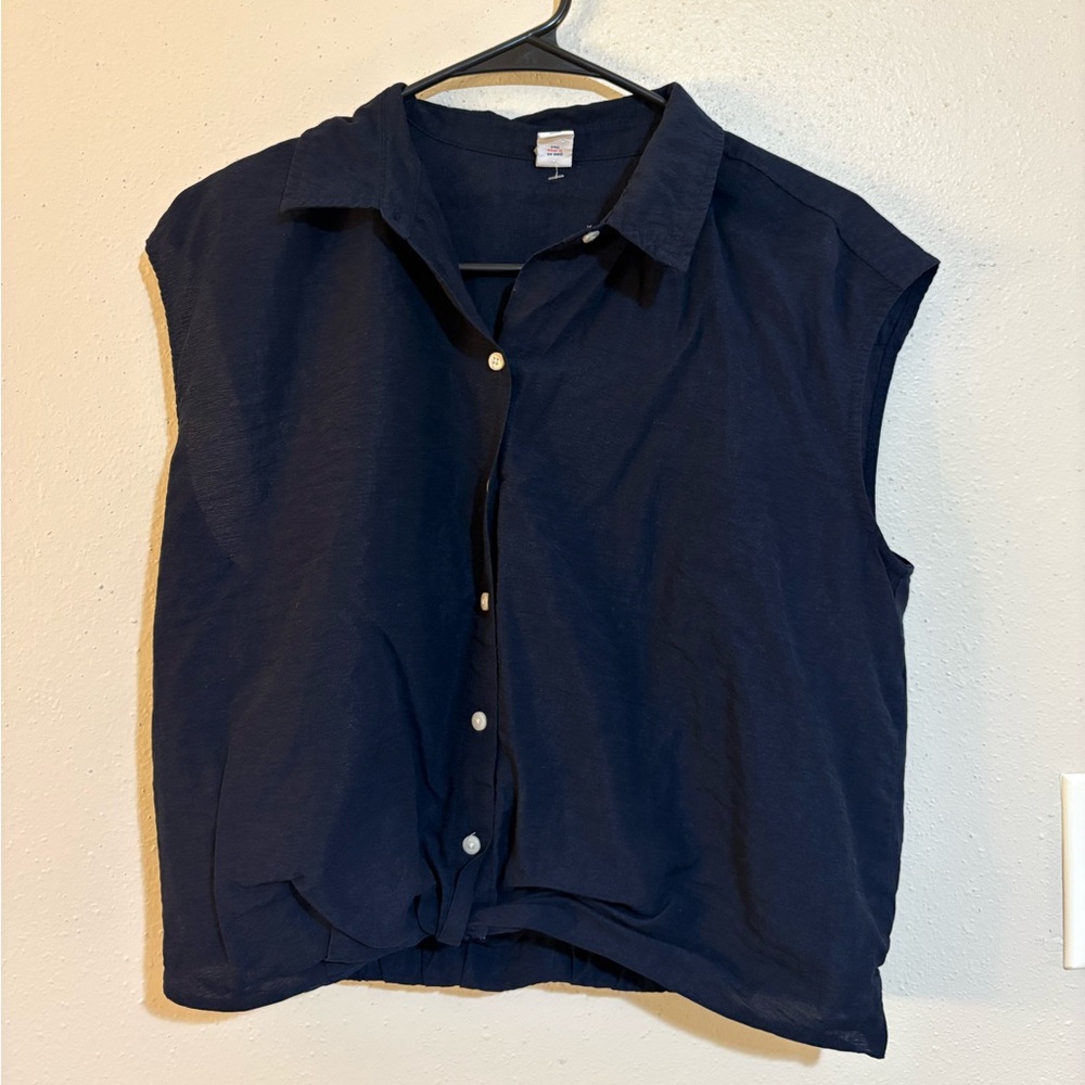 Old Navy Dark Blue Sleeveless Button-Down Shirt